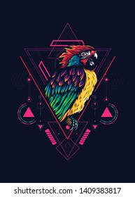 Beautiful parrot with sacred geometry pattern