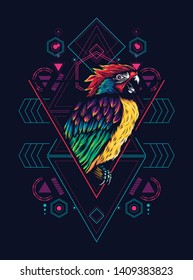 Beautiful parrot with sacred geometry pattern