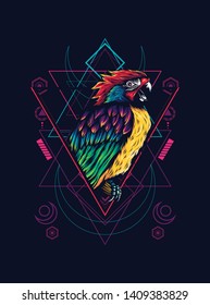 Beautiful parrot with sacred geometry pattern
