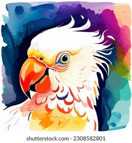 Beautiful parrot, watercolor dye painting, vector EPS 10 illustration
