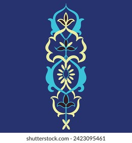 Beautiful part of ornaments in Samarkand city buildings. Blue color background.