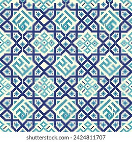 Beautiful part of ornaments in Samarkand city buildings. Blue color background.