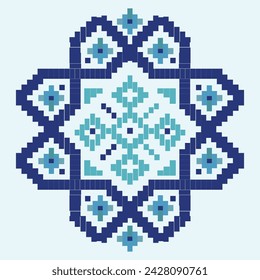 Beautiful part of ornaments in Samarkand city buildings. Blue color background.