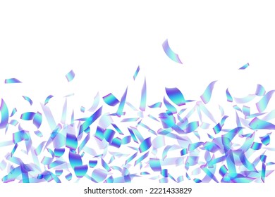 Beautiful party confetti scatter vector illustration. Blue  hologram elements new year decor. Cracker poppers falling confetti. Prize event decor background. Casino win.