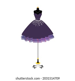 Beautiful party dress. Purple Black dress with rhinestones. Fashion illustration. Purple dress for special event.