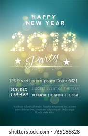 Beautiful party flyer with golden text 2018 NYE (New Year Eve). Creative template, banner, flyer or invitation design. Vector illustaration.