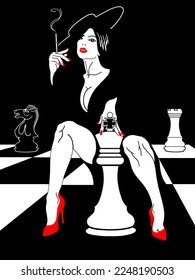 A beautiful, passionate woman with a cigarette. A metaphor. Chess. The queen.