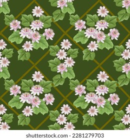 Beautiful passionflower with green leaf on dark green background seamless pattern. Can be used for fabric textile wallpaper.