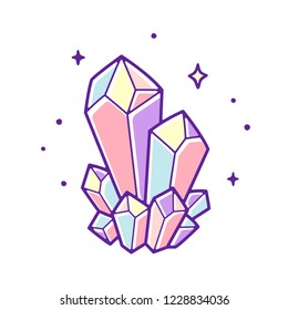 Beautiful Pastel Crystals Drawing. Hand Drawn Vector Illustration Of Natural Crystal Gem.