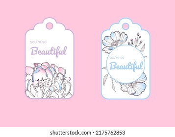 beautiful pastel cute tag with vector flower. Design card for project 