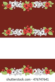 Beautiful pastel floral frame. Greeting postcard. Elegance wedding invitation or announcement. Romantic wreath. Border with hibiscus flower. Vector illustration.
Hawaii symbol.