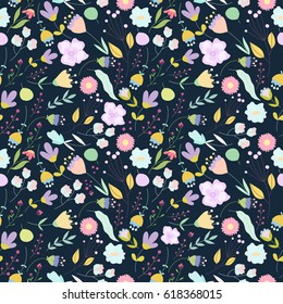 Beautiful pastel flower seamless pattern. Hand drawn vector background.