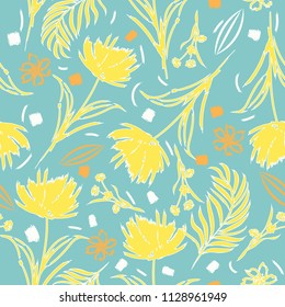 Beautiful pastel Hand brush painting silhouette flower moderrn style seamless pattern vector for fashion fabric,and all prints on green mint background color