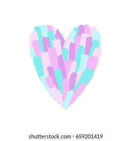 Beautiful pastel paint heart shape. Brush texture. Vector hand drawn illustration