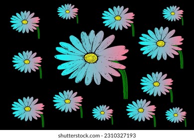 Beautiful pastel purple blooming flowers on a black background. Spring and summer pattern - Shutterstock ID 2310327193