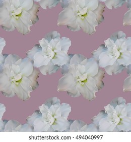 Beautiful pastel seamless pattern with azaleas on pinkish background. Vector illustration.