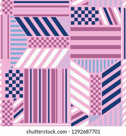 Beautiful pastel Seamless pattern with bold stripe blocks mix with checkered  modern style elements Trendy geometric design for fashion advertising, web, fabric wallpaper and all prints on pink
