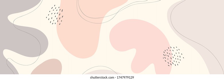 Beautiful pastel social media banner template with minimal abstract organic shapes compositionin pastel colors and trendy contemporary collage style