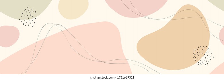 Beautiful pastel social media banner template with minimal abstract organic shapes compositionin pastel colors and trendy contemporary collage style