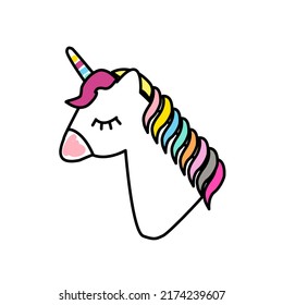 Beautiful pastel unicorn on the background rainbow and clouds.