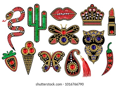 Beautiful patches with sequins, beads and precious stones 