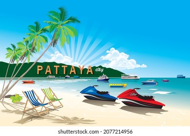 BEAUTIFUL PATTAYA SUMMER BEACH IN THAILAND VECTOR.