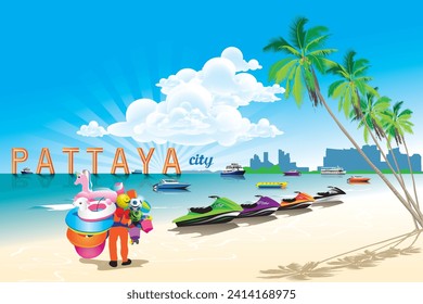 HERMOSA PLAYA PATTAYA DE VERANO EN EL VECTOR TAILANDÉS.