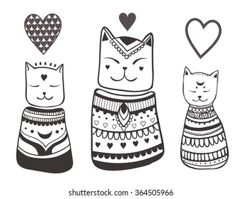 Beautiful patter with cat. Pattern of cats made in vector.Card for design, birthday and other holiday. Cute illustration.