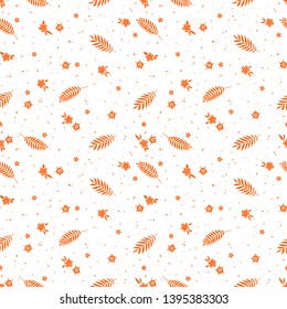 Beautiful pattern in abstract flower and leaves. Small cute simple spring flowers.
