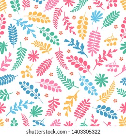 Beautiful pattern in abstract flower and leaves. Small cute simple spring flowers.