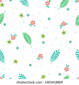 Beautiful pattern in abstract flower and leaves. Small cute simple spring flowers.