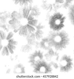 Beautiful pattern with abstract flowers. Black and white spotted vector illustration background