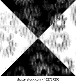 Beautiful pattern with abstract flowers. Black and white spotted vintage vector illustration background