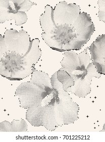 Beautiful pattern with abstract flowers. Black and white spotted vector illustration background