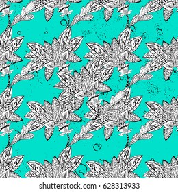 Beautiful pattern with abstract flowers. Blue spotted Vector illustration. Background. Blue background.