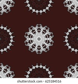 Beautiful pattern with abstract flowers. Brown background. Background.