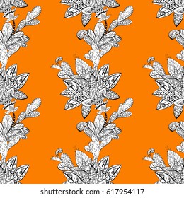 Beautiful pattern with abstract flowers. Orange spotted Vector illustration. Background. Orange background.