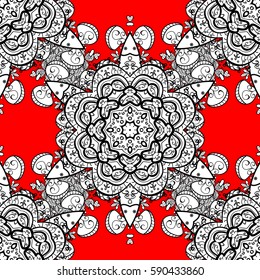 Beautiful pattern with abstract flowers. Red spotted Vector illustration. Background. Red background.