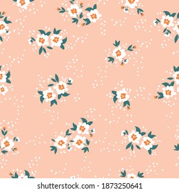 Beautiful pattern in abstract white colors. Pale coral background. Vector texture. Elegant template for fashionable prints.