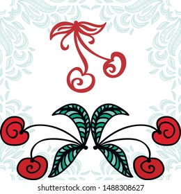 Beautiful pattern background of cherries. Vector illustration