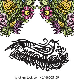 Beautiful pattern bird and nature background. Vector illustration