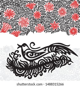 Beautiful pattern bird and nature background. Vector illustration