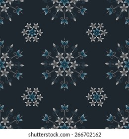 Beautiful pattern with blue crystal  flowers. 