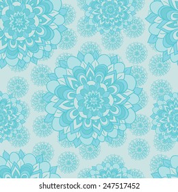 beautiful pattern with blue flowers on a pale blue background. vector