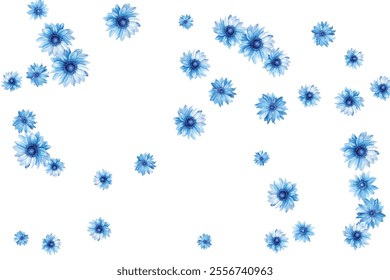 Beautiful pattern of blue flowers on a white background. Perfect for fabric, wallpaper, and gift wrap designs. The delicate floral arrangement adds a touch of elegance and freshness