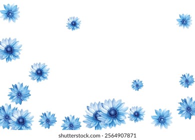 Beautiful pattern of blue flowers on a white background. Perfect for fabric, wallpaper, and gift wrap designs. The delicate floral arrangement adds a touch of elegance and freshness