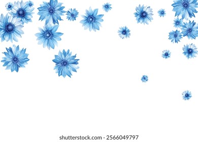 Beautiful pattern of blue flowers on a white background. Perfect for fabric, wallpaper, and gift wrap designs. The delicate floral arrangement adds a touch of elegance and freshness