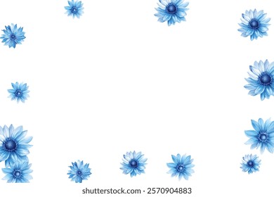 Beautiful pattern of blue flowers on a white background. Perfect for fabric, wallpaper, and gift wrap designs. The delicate floral arrangement adds a touch of elegance and freshness