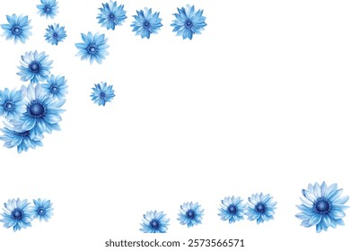 Beautiful pattern of blue flowers on a white background. Perfect for fabric, wallpaper, and gift wrap designs. The delicate floral arrangement adds a touch of elegance and freshness