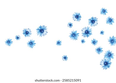 Beautiful pattern of blue flowers on a white background. Perfect for fabric, wallpaper, and gift wrap designs. The delicate floral arrangement adds a touch of elegance and freshness